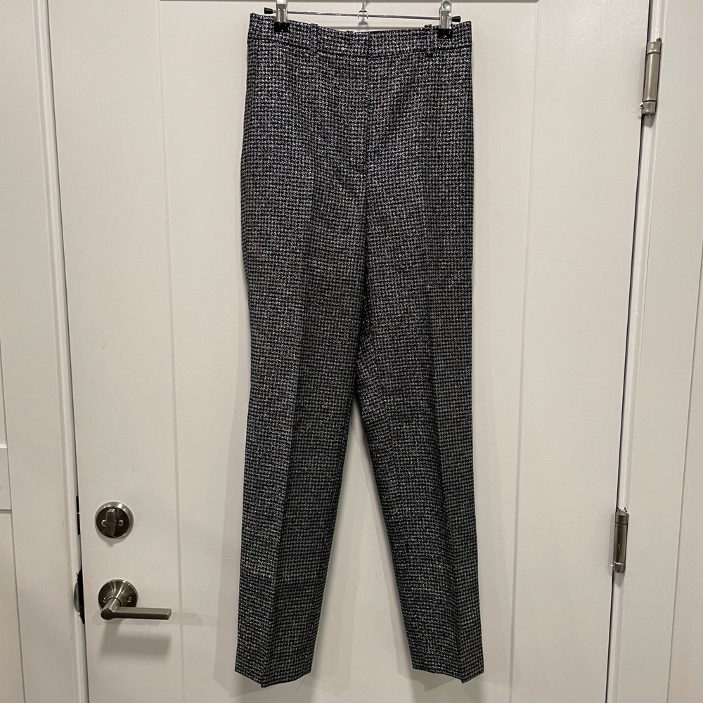 Michael Kors Collection Black Silver Metallic Houndstooth Wool Pants Italy 2